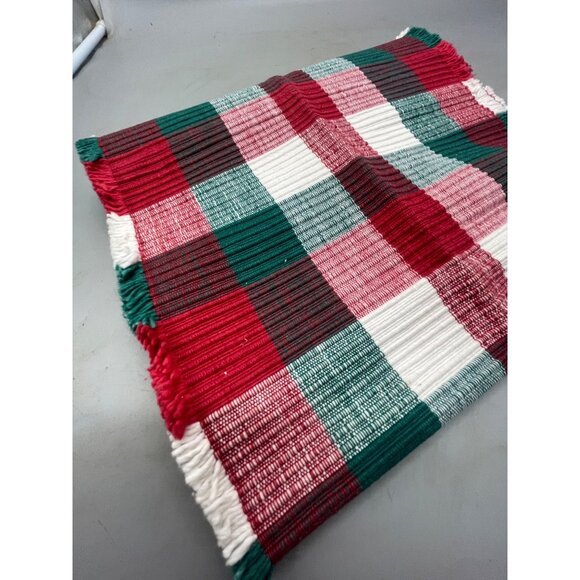 Christmas table runner rectangle plaid red green fringe border 72X13" READ - Picture 5 of 5